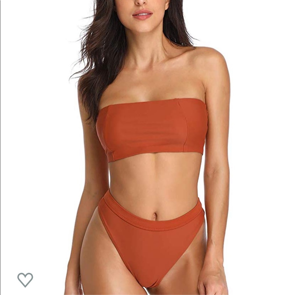 High Waisted High Cut Bandeau Bikini in Rust Color